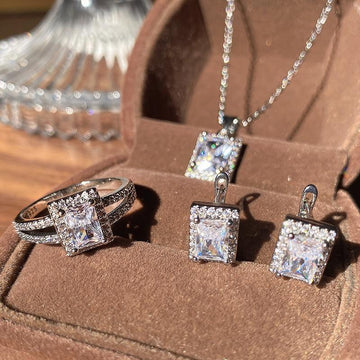 Superb Silver AAA+ Cubic Zirconia Diamonds Fine Jewelry Set - The Jewellery Supermarket